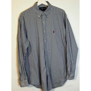 Ralph‎ Lauren Classic Fit Button Down Shirt Navy Striped Long Sleeve 16